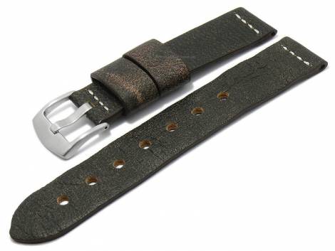 Watch strap -Blairsburg- 18mm antique brown genuine deer leather vintage look by MEYHOFER (width of buckle 18 mm) - Bild vergr��ern 