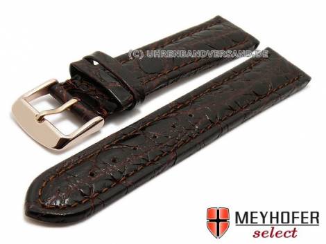 Watch strap -Teresina- 22mm dark brown croco grain with ros� golden buckle by MEYHOFER (width of buckle 20 mm) - Bild vergr��ern 