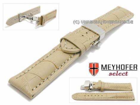 Watch strap -Layton- 20mm beige leather alligator grain with butterfly clasp by MEYHOFER (width of clasp 18 mm) - Bild vergr��ern 