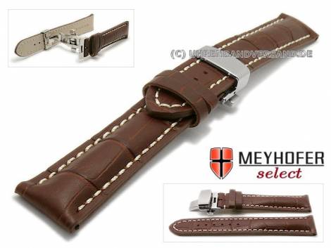 Watch strap -Layton- 24mm dark brown leather alligator grain with butterfly clasp by MEYHOFER (width of clasp 20 mm) - Bild vergr��ern 