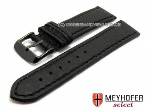 Watch strap -Tebessa Classic- 22mm black leather stitched black buckle by MEYHOFER (width of buckle 20 mm) - Bild vergrern 