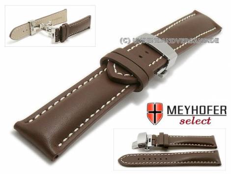 Watch strap -Loano- 22mm dark brown leather butterfly clasp light stitching by MEYHOFER (width of clasp 20 mm) - Bild vergr��ern 
