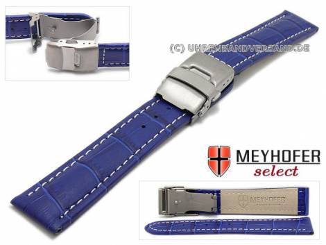 Watch strap -Bolea- 20mm blue alligator grain light stitching titanium clasp by MEYHOFER (width of clasp 18 mm) - Bild vergrern 