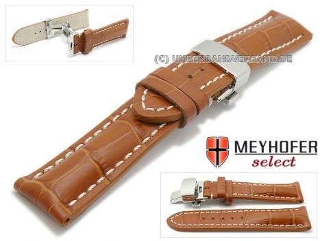 Watch strap XS -Pirmasens- 22mm light brown leather alligator grain butterfly clasp by MEYHOFER (width of clasp 20 mm) - Bild vergr��ern 