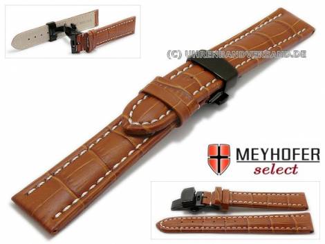 Watch strap -Brisbane- 20mm brown alligator grain clasp black light stitching by MEYHOFER (width of clasp 18 mm) - Bild vergr��ern 