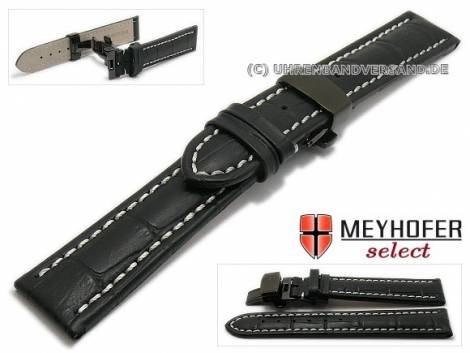 Watch strap -Brisbane- 20mm black alligator grain clasp black light stitching by MEYHOFER (width of clasp 18 mm) - Bild vergr��ern 