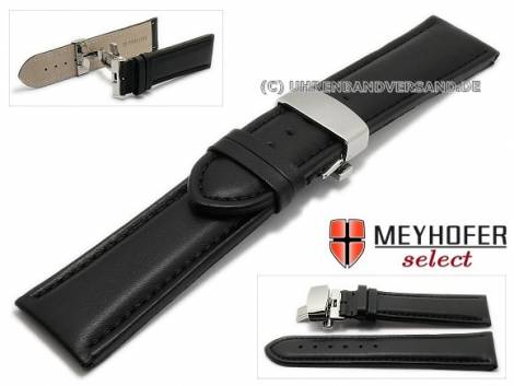 Watch strap -Osaka- 28mm black leather smooth stitched butterfly clasp by MEYHOFER (width of clasp 26 mm) - Bild vergr��ern 