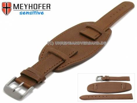 Watch strap -Karlstad- 18mm brown leather grained stitched with leather pad by MEYHOFER (width of buckle 16 mm) - Bild vergr��ern 