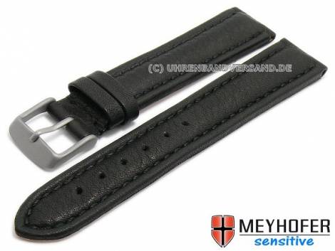 Watch strap -Leipzig- 24mm black leather grained stitched with titanium buckle  by MEYHOFER (width of buckle 22 mm) - Bild vergr��ern 