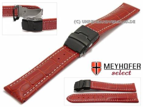 Watch strap -Singapur- 18mm red leather alligator grain with black clasp by MEYHOFER (width of clasp 18 mm) - Bild vergr��ern 