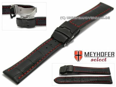 Watch strap -Singapur- 24mm black leather alligator grain with black clasp by MEYHOFER (width of clasp 22 mm) - Bild vergr��ern 