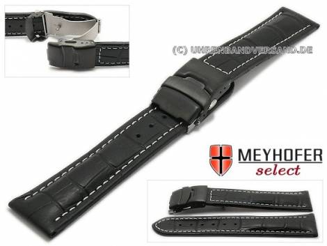 Watch strap -Singapur- 24mm black leather alligator grain with black clasp by MEYHOFER (width of clasp 22 mm) - Bild vergr��ern 