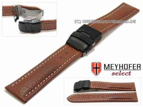 Watch strap -Manila- 22mm brown leather grained with black clasp by MEYHOFER (width of clasp 20 mm) - Bild vergrern 