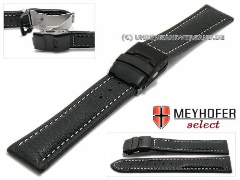 Watch strap -Manila- 24mm black leather grained with black clasp by MEYHOFER (width of clasp 22 mm) - Bild vergrern 