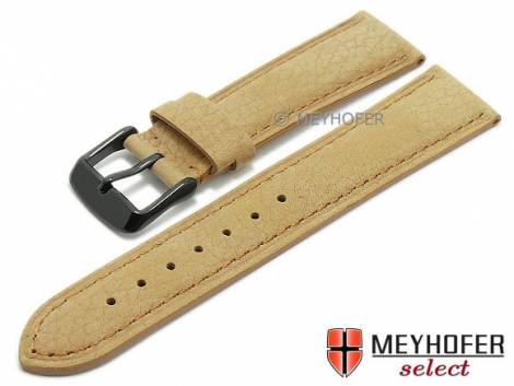 Watch strap -Kingsport- 22mm light brown leather suede-like stitched with black buckle MEYHOFER (width of buckle 20 mm) - Bild vergr��ern 