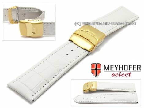 Watch strap -Renton- 26mm white leather alligator grain with golden clasp by MEYHOFER (width of clasp 24 mm) - Bild vergr��ern 