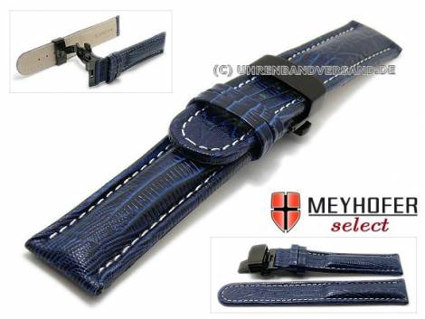 Watch strap -Avanos- 18mm dark blue teju-grain light stitching butterfly clasp black MEYHOFER (width of clasp 18 mm) - Bild vergrößern 
