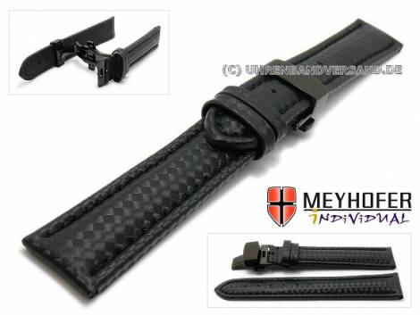 Watch strap -Nogaro Classic- 24mm black carbon look butterfly clasp black stitched by MEYHOFER (width of clasp 22 mm) - Bild vergr��ern 
