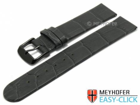 Watch strap Meyhofer EASY-CLICK -Skeena- 20mm dark grey leather alligator grain without stitched (width of buckle 20 mm) - Bild vergr��ern 