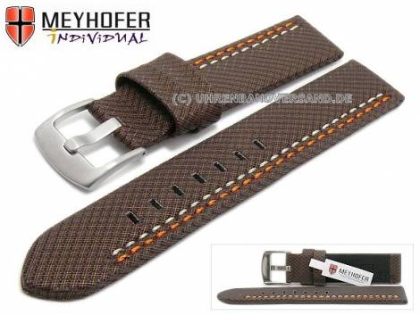 Watch strap -Oldenburg- 20mm dark brown synthetic textile look 2 colour double stitched MEYHOFER (width of buckle 20 mm) - Bild vergrößern 