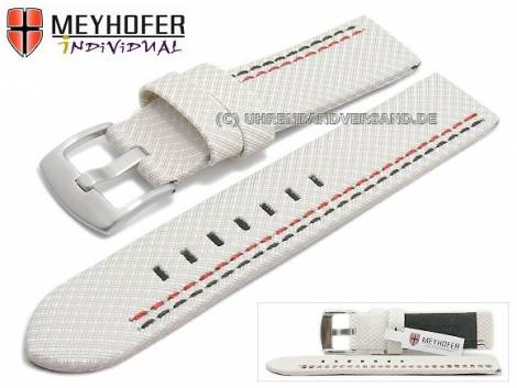 Watch strap -Oldenburg- 20mm white synthetic textile look 2 coloured double stitching MEYHOFER (width of buckle 20 mm) - Bild vergr��ern 