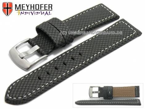 Watch strap -Riga- 20mm black synthetic textile look light stitching by MEYHOFER (width of buckle 18 mm) - Bild vergr��ern 
