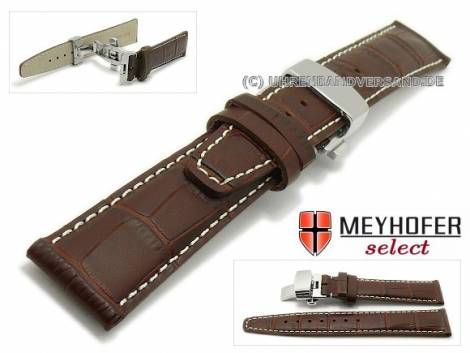 Watch strap -Volvera- 20mm dark brown leather alligator grain light stitching with clasp MEYHOFER (width of clasp 18 mm) - Bild vergr��ern 