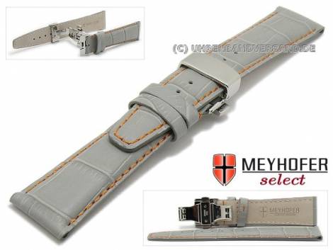 Watch strap -Volvera- 19mm grey leather alligator grain orange stitching with clasp by MEYHOFER (width of clasp 16 mm) - Bild vergrern 