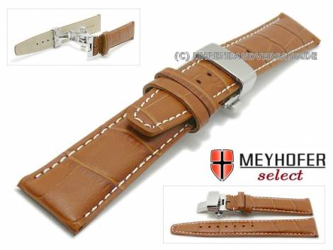 Watch strap -Volvera- 20mm light brown leather alligator grain light stitching clasp by MEYHOFER (width of clasp 18 mm) - Bild vergr��ern 
