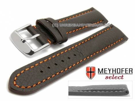 Watch strap -Lanark- 19mm dark brown leather grained matt orange stitching by MEYHOFER (width of buckle 18 mm) - Bild vergr��ern 