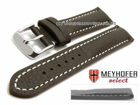 Watch strap -Lanark- 19mm dark brown leather grained matt light stitching by MEYHOFER (width of buckle 18 mm) - Bild vergr��ern 
