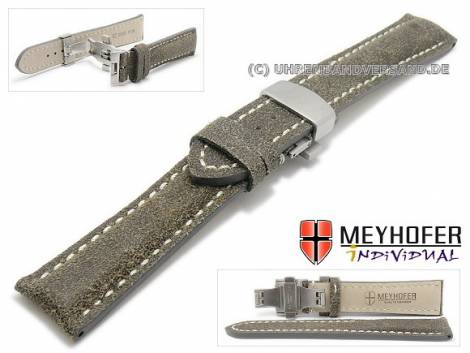 Watch strap -Vinay- 24mm antique black leather antique look light stitching with clasp MEYHOFER (width of clasp 20 mm) - Bild vergr��ern 