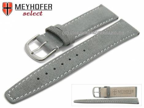 Watch strap -Fribourg- 21mm stone grey leather suede-like light stitching by MEYHOFER (width of buckle 18 mm) - Bild vergr��ern 