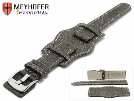 Watch strap -Tegel Classic- 18mm antique black leather antique look with leather pad MEYHOFER (width of buckle 18 mm) - Bild vergr��ern 
