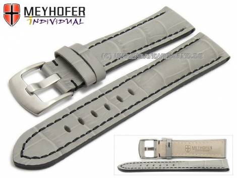 Watch strap -Estero- 18mm grey leather alligator grain black stitching by MEYHOFER (width of buckle 16 mm) - Bild vergr��ern 