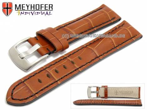 Watch strap -Estero- 19mm light brown leather alligator grain black stitching by MEYHOFER (width of buckle 18 mm) - Bild vergr��ern 