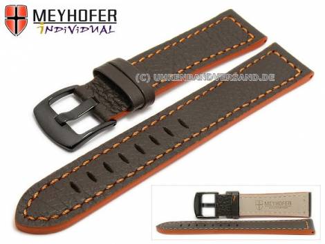Watch strap -Neuburg- 22mm dark brown leather grained orange stitching by MEYHOFER (width of buckle 20 mm) - Bild vergr��ern 