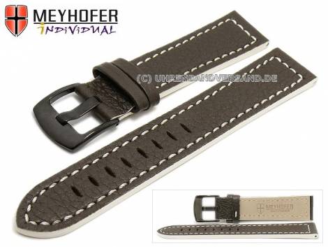 Watch strap -Neuburg- 18mm dark brown leather grained white stitching by MEYHOFER (width of buckle 18 mm) - Bild vergr��ern 