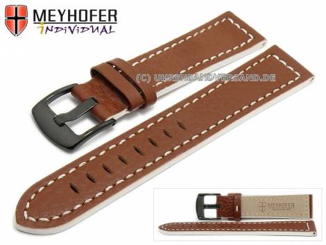 Watch strap -Neuburg- 18mm brown leather grained white stitching by MEYHOFER (width of buckle 18 mm) - Bild vergr��ern 