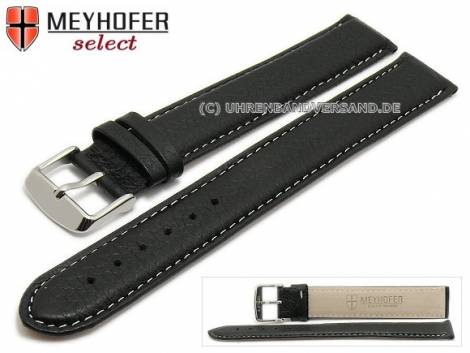 Watch strap XL super long -Exeter- 18mm black leather grained light stitching by MEYHOFER (width of buckle 18 mm) - Bild vergr��ern 