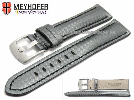 Watch strap -Rheinsberg- 19mm grey leather sporty carbon look black stitching by MEYHOFER (width of buckle 18 mm) - Bild vergrern 