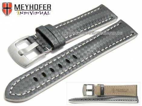 Watch strap -Rheinsberg- 24mm grey leather sporty carbon look white stitching by MEYHOFER (width of buckle 20 mm) - Bild vergrern 