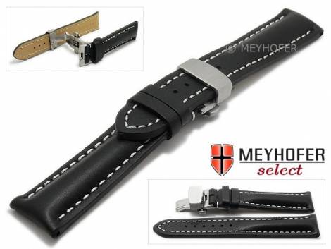Watch strap -Tilburg- 20mm black leather light stitching with butterfly clasp by MEYHOFER (width of clasp 18 mm) - Bild vergr��ern 