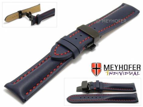Watch strap -Stade- 24mm dark blue leather red stitching with black clasp by MEYHOFER (width of clasp 20 mm) - Bild vergr��ern 