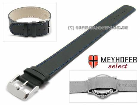 Watch strap -Prag- 24mm black leather smooth blue stitching by MEYHOFER - Bild vergr��ern 