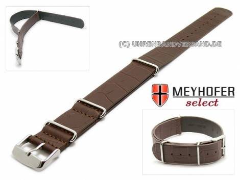 Watch strap -Maracay- 24mm dark brown leather alligator grain NATO one-piece strap by MEYHOFER - Bild vergrern 