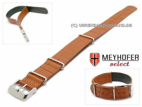 Watch strap -Maracay- 22mm light brown leather alligator grain NATO one-piece strap by MEYHOFER - Bild vergrern 