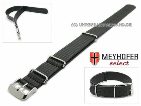 Watch strap -Hockenheim- 24mm black leather carbon look NATO one-piece strap by MEYHOFER - Bild vergrern 