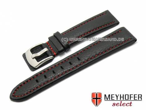 Watch band -Berlin- 22mm black grained surface red stitching by MEYHOFER (width of buckle 20 mm) - Bild vergrern 