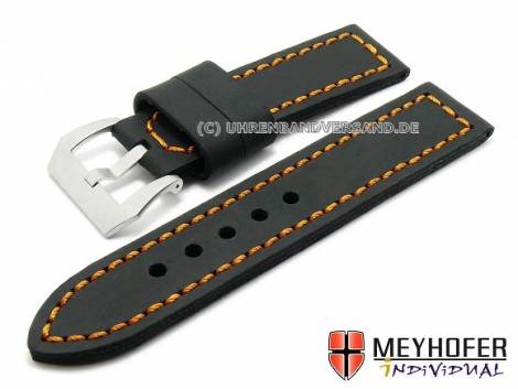 Watch strap -Trondheim Special- 26mm black leather orange stitching MEYHOFER (width of buckle 26 mm) - Bild vergr��ern 